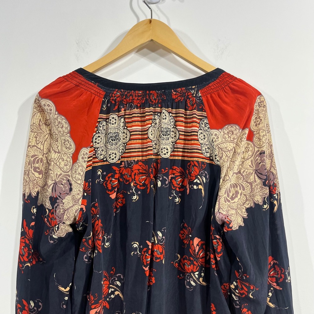 Meadow Rue Silk Floral Paisley Peasant Blouse Womens Large Artsy Old Money Boho - Picture 5 of 10